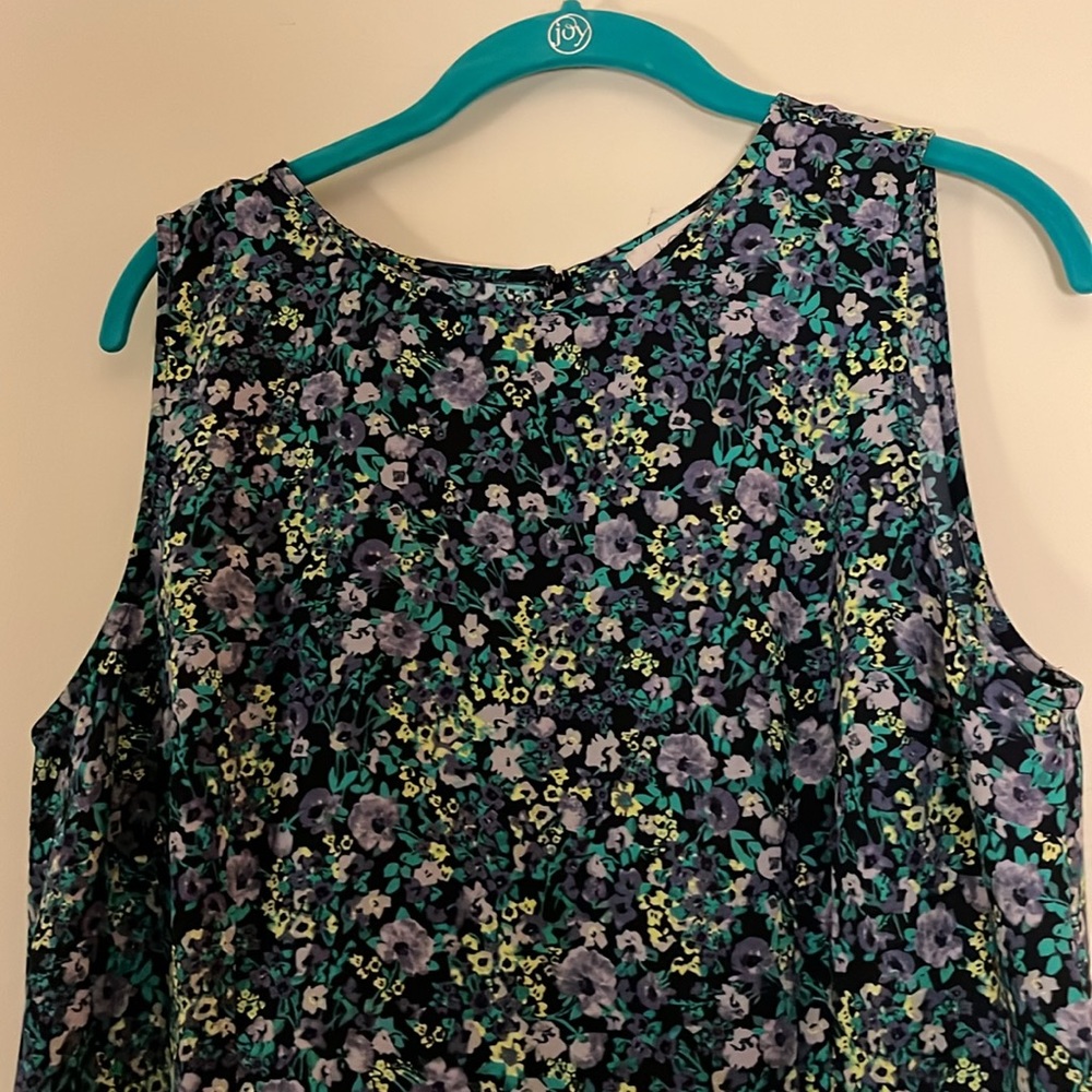 NWT LOFT Outlet black purple green floral sleeveless dress 14 petite